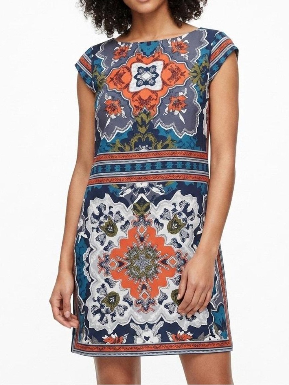 Banana Republic Tile Print Cap Sleeve Shift Dress